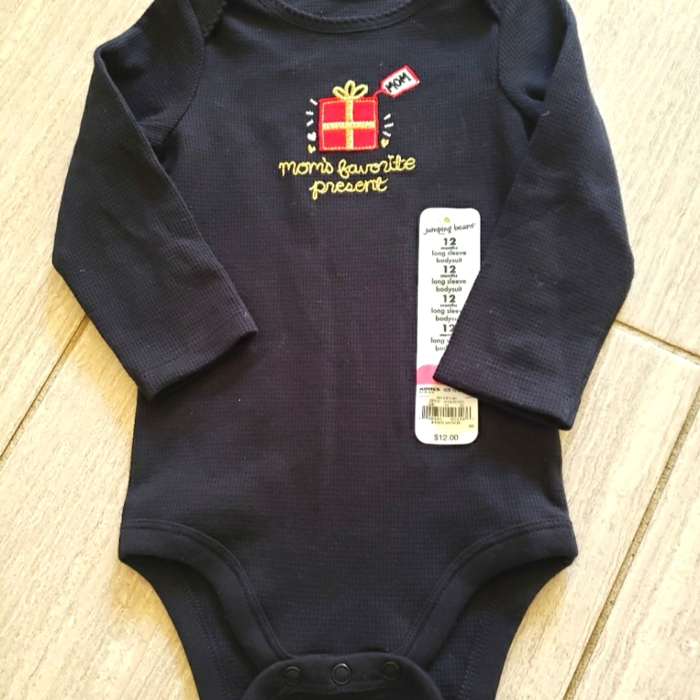 NWT 🎅 MOM'S FAVORITE PRESENT Jumping Beans Black Long Sleeve Bodysuit